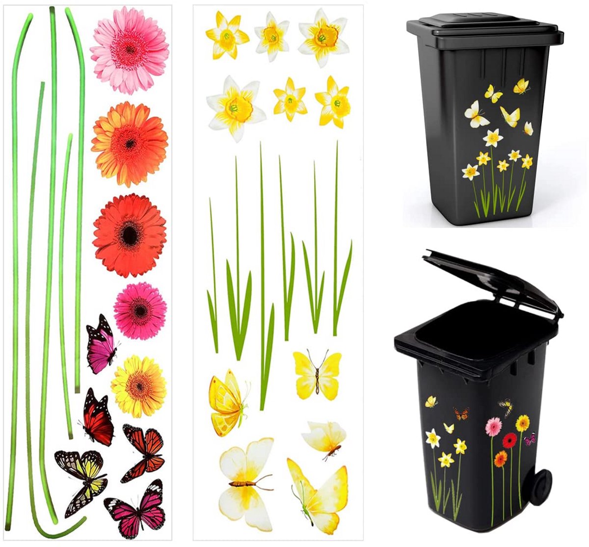 Weerbestendige Vuilnisbaksticker Bloemenmotief - 2 Stuks Decoratieve Decals voor Container