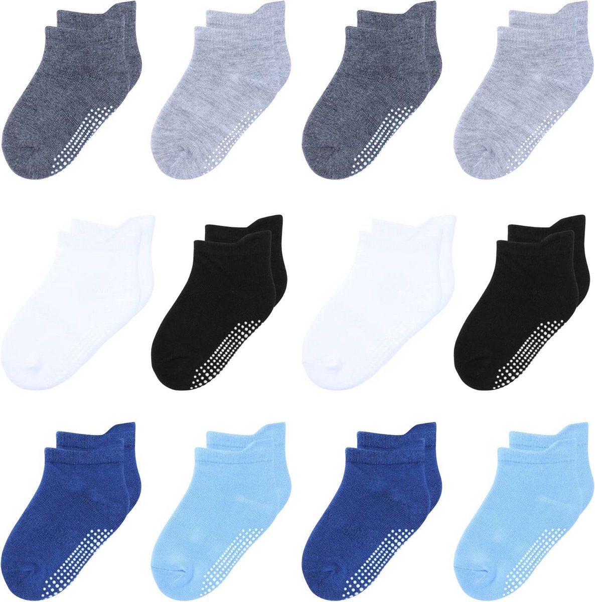 Niet-slip Baby Socken voor Peuters 1-7 Jaar - 12 Pack Beschermende Sokken met Antislip Noppen - Meerdere Kleuren