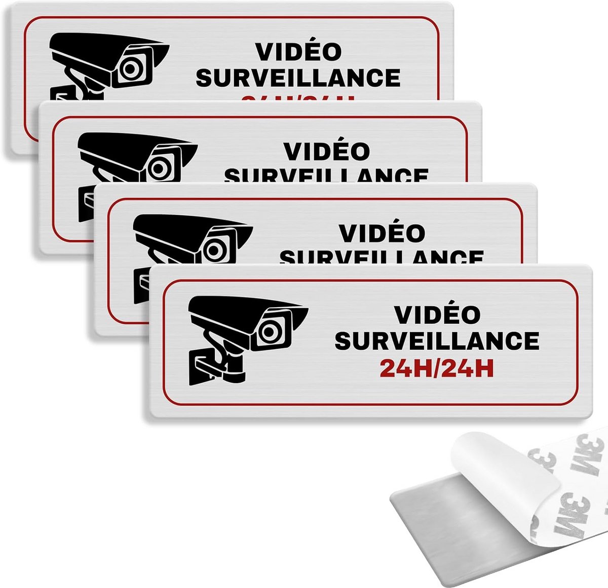 4x Camerabewaking Sticker - Videobewaking Melding Bord Aluminium Look