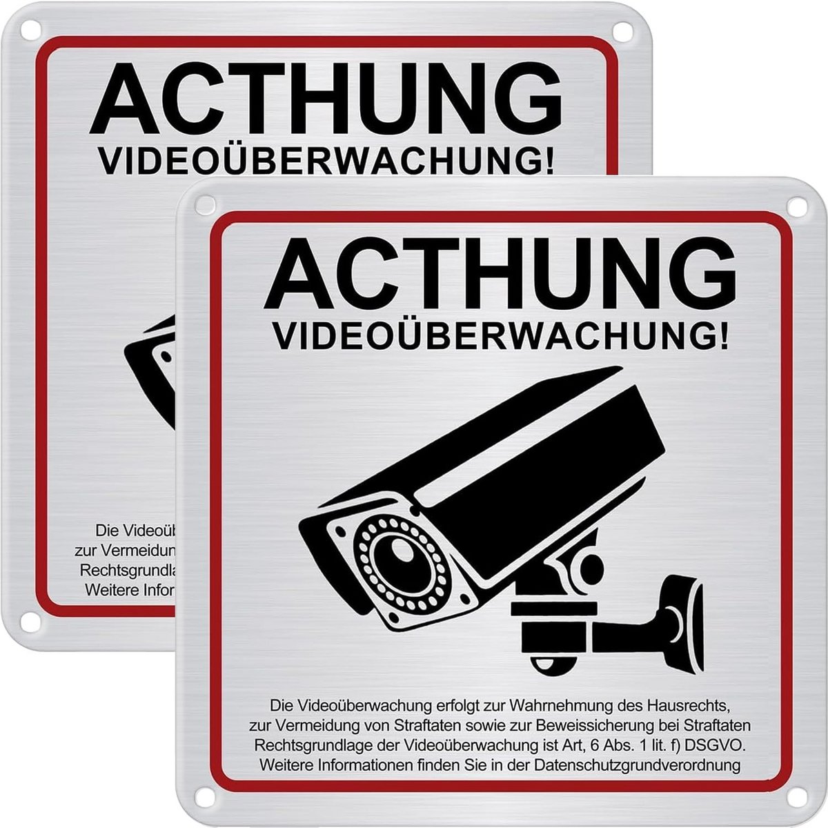 Set van 2 Waarschuwingsborden Camerabewaking 15x15 cm Zelfklevend