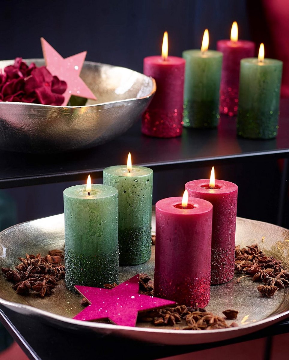 Set van 2 Rustieke Stompkaarsen Oudrood - Ideaal voor Adventskrans en Kerstdecoratie - Hoogte 8 cm