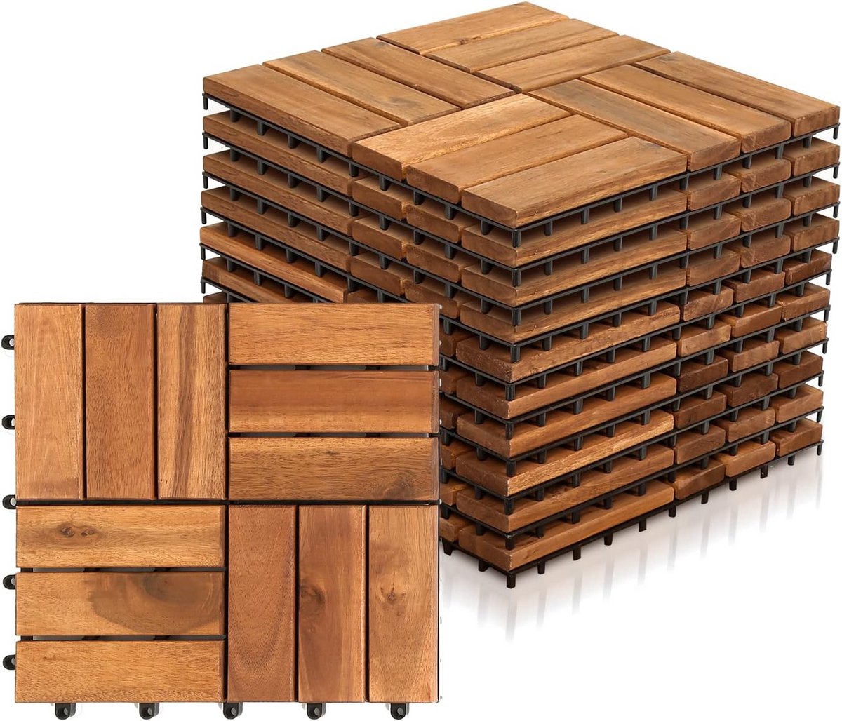 1m² Houten Terrastegels Balkontegels 30x30 cm (11 Stuks) - Weerbestendig Hout