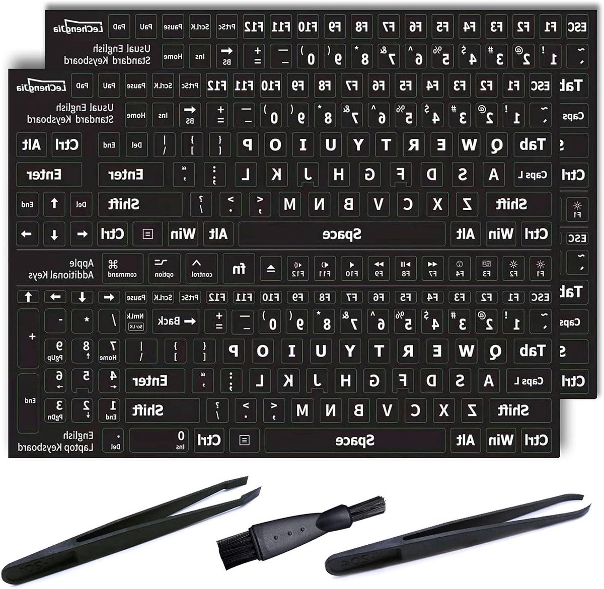 2 Zwarte Stickers voor Standaard Toetsenbord - Niet-Transparant - Laptop - Mat Zwart