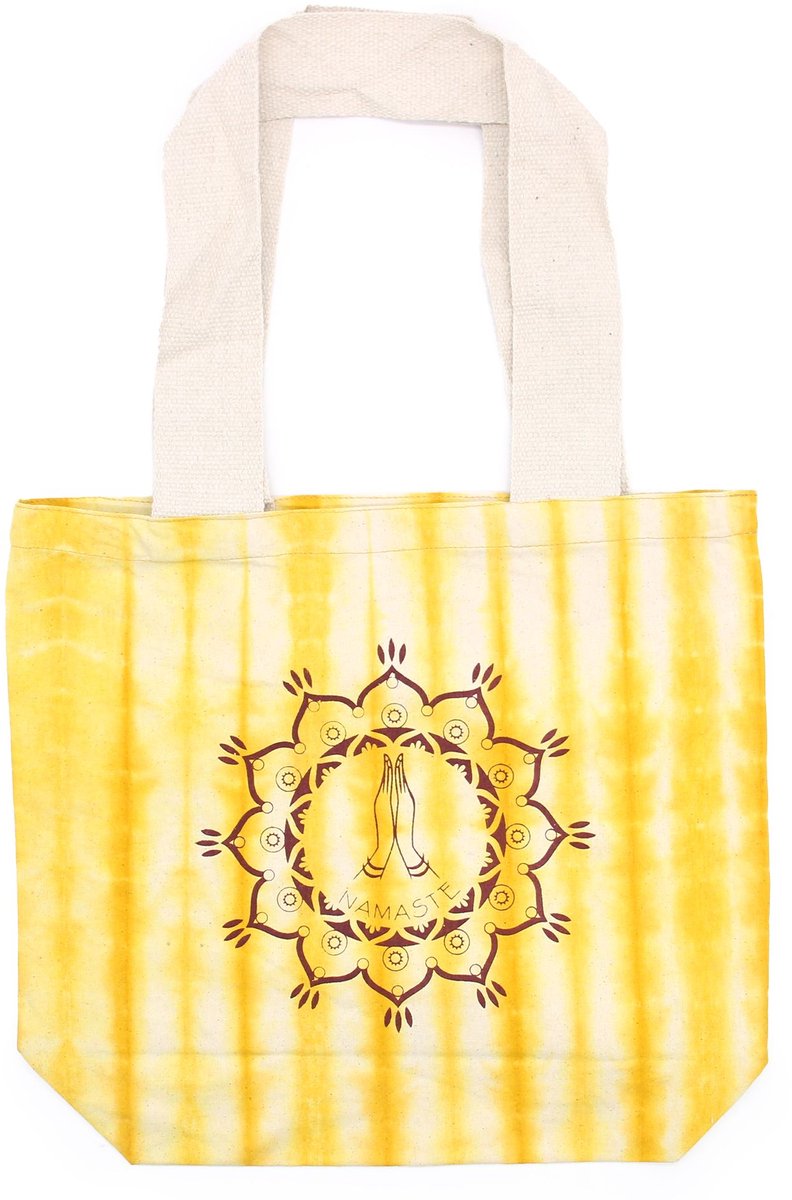 Ancient Wisdom - Tas - Katoenen tas met tie-dye print - 38x42x12 cm - Geel - Handvat - Schoudertas - Eco-vriendelijk - Accessoire - Modeartikel - Tas voor dagelijks gebruik