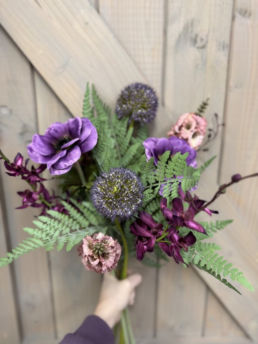 Boeket | Paars, Groen & Roze | Zijdebloemen | Brynxz | 7 stelen