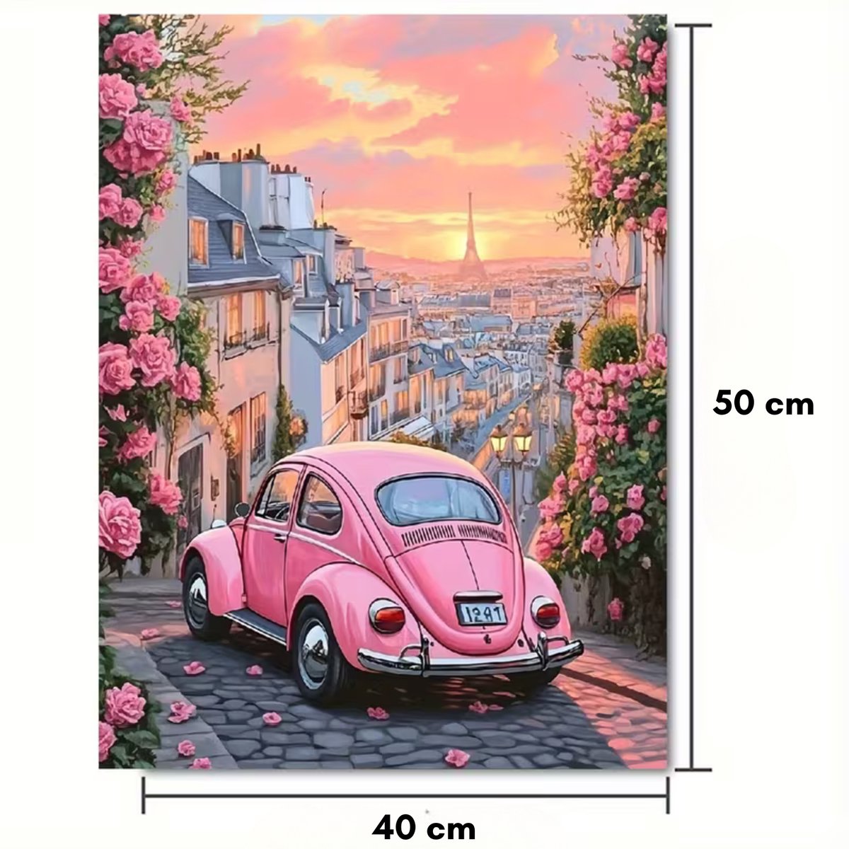 Nalovi - Schilderen op nummer - Roze Auto - Op doek - Schilderpakket - Voor Volwassenen - Inclusies verf en penselen - Hobby voor thuis — afbeelding 2