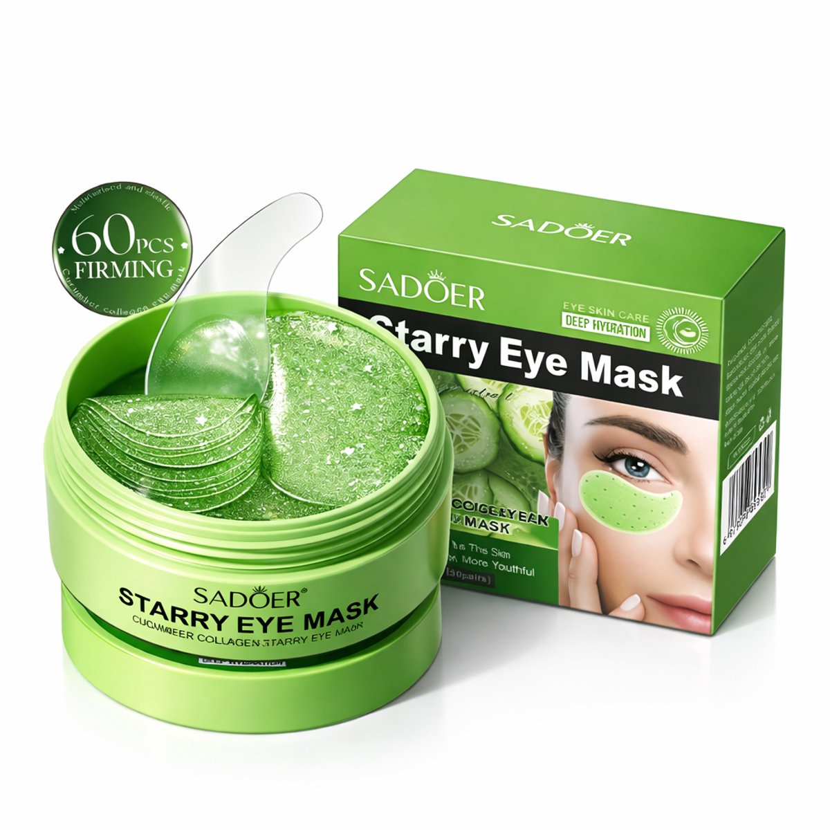 SADOER Starry Eye Mask – Komkommer & Collageen Oogpatches – Hydraterend & Anti-Walling – 60 Stuks
