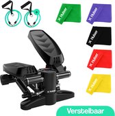 Hulser Stepper met display - Verstelbare weerstand - Met lange weerstandsband set 5-delig - Home gym fitnessapparaat - Stretch resistance band elastiek - Thuis sporten - Fitness theraband - Mini cardio home trainer