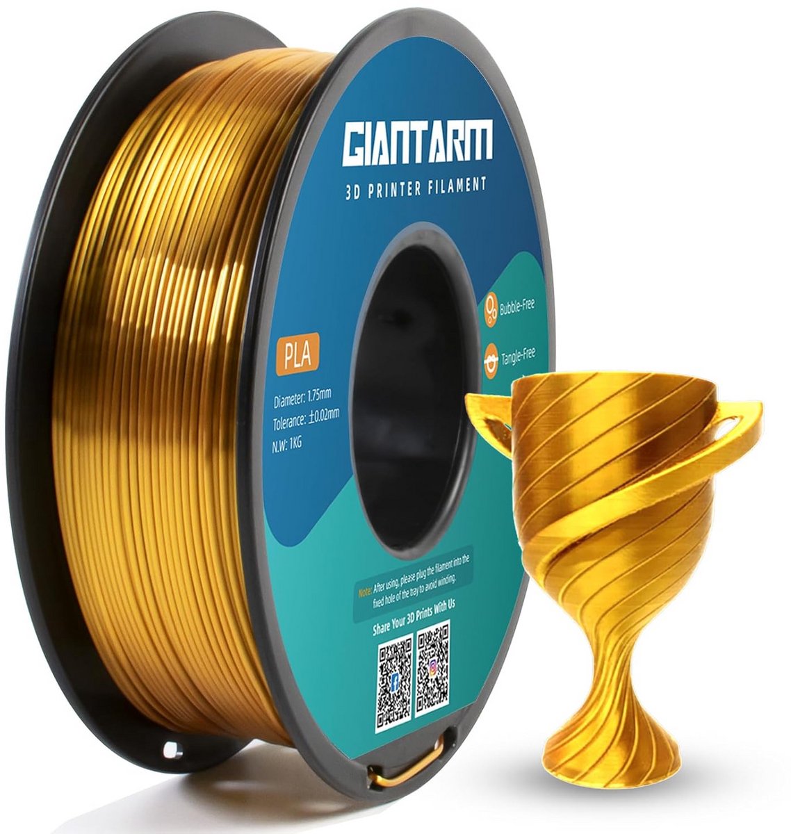 Zijdeachtig PLA 3D-printerfilament 1,75 mm - 1 kg spoel voor soepele prints