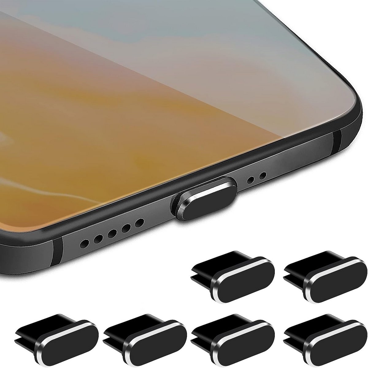 Set van 6 Stofpluggen voor USB Type-C Poorten - Anti-Stof Bescherming voor Smartphones en Laptops