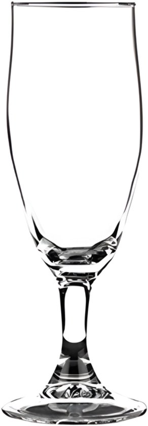 Een leeg, transparant Vicrila speciaalbier glas.