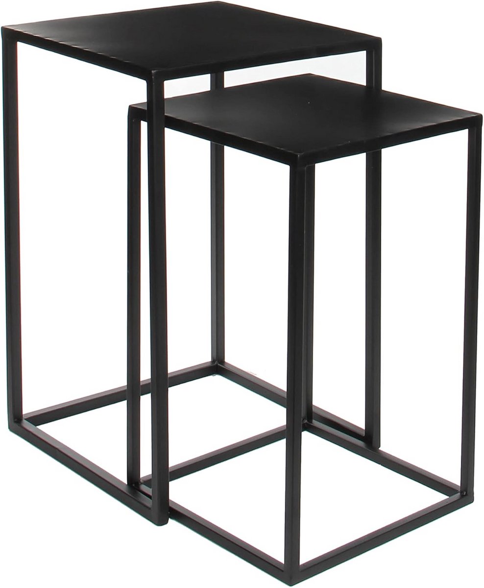 Set van 2 zwarte metalen bijzettafels - Stapelbaar en decoratief