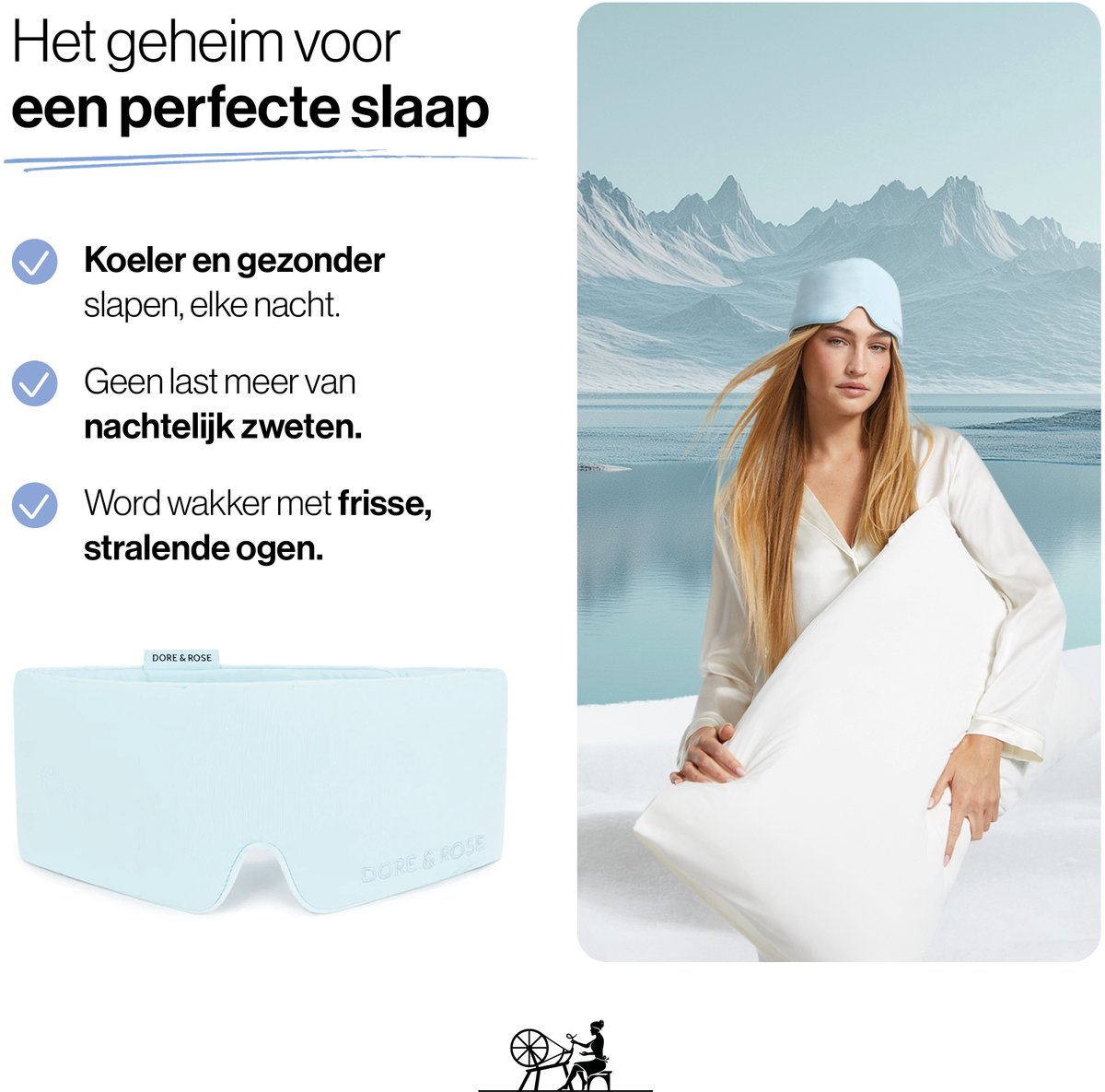 Dore & Rose - Cooling Slaapmasker - Verkoelend Oogmasker - Zijden Slaapmasker Met Verkoelende Functie - Deep Sleep Mask - Eye Mask - Verduisterend - Wallen - Lichtblauw — afbeelding 3