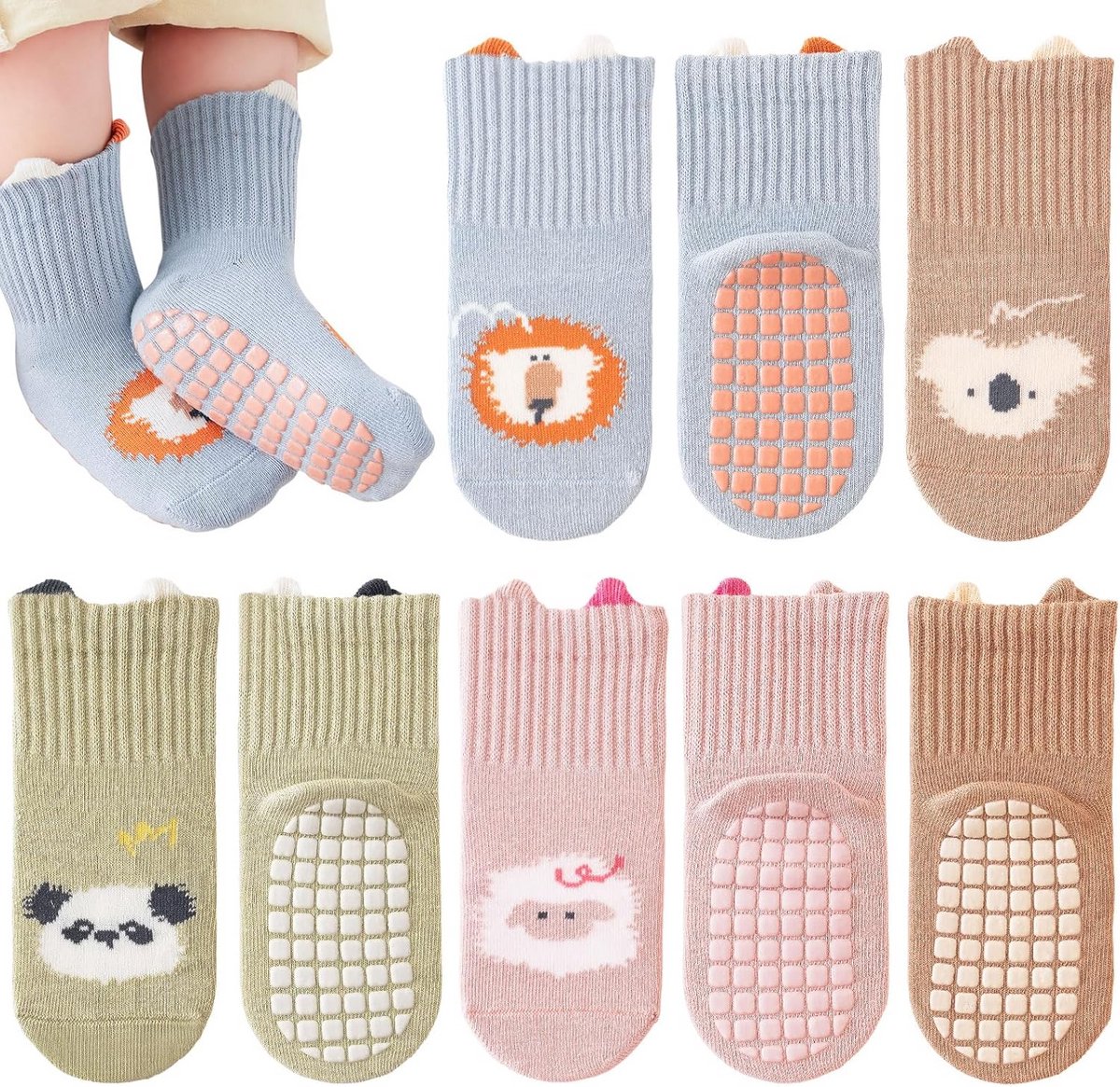 4 Paar Antislip Baby Sokken Dik Katoen Winter Sokjes met Dierenprint