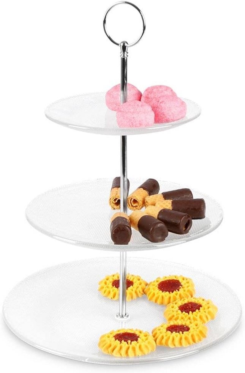 Elegant 3-laags Serveerplateau van Glas - 33 cm