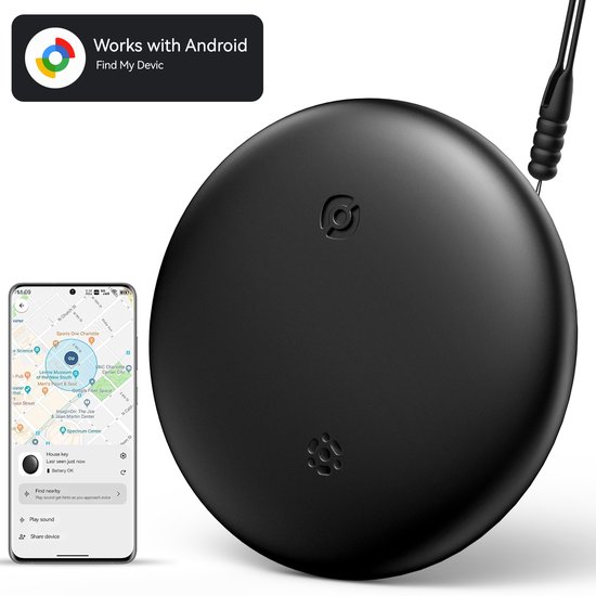 Sytifro GPS Tracker–Android / Google Find My Device - Android Tracker - Bluetooth Tracker - 1 Pack–Met geluid–Bluetooth Tracker–Sleutels, Fiets, Auto, Kat, Hond & Kind–Key Finder- Zwart