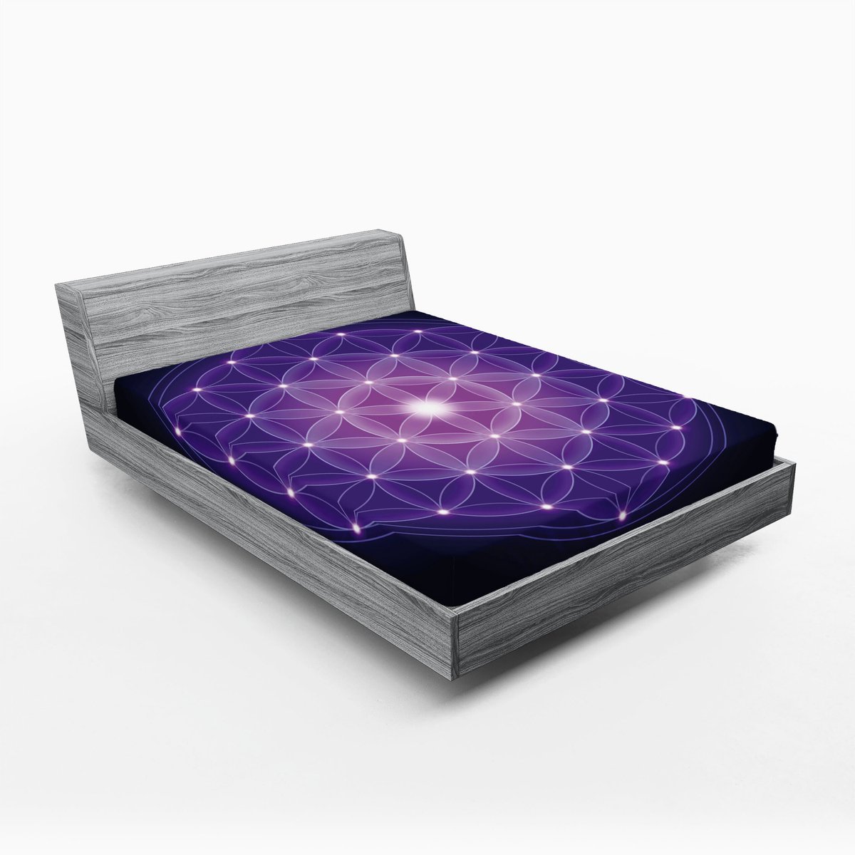 ABAKUHAUS Flower of Life Fitted Sheet, Flower of Life Stars, zacht stoffen beddengoed allround elastiek, 140 x 200 cm, donkerblauw violet