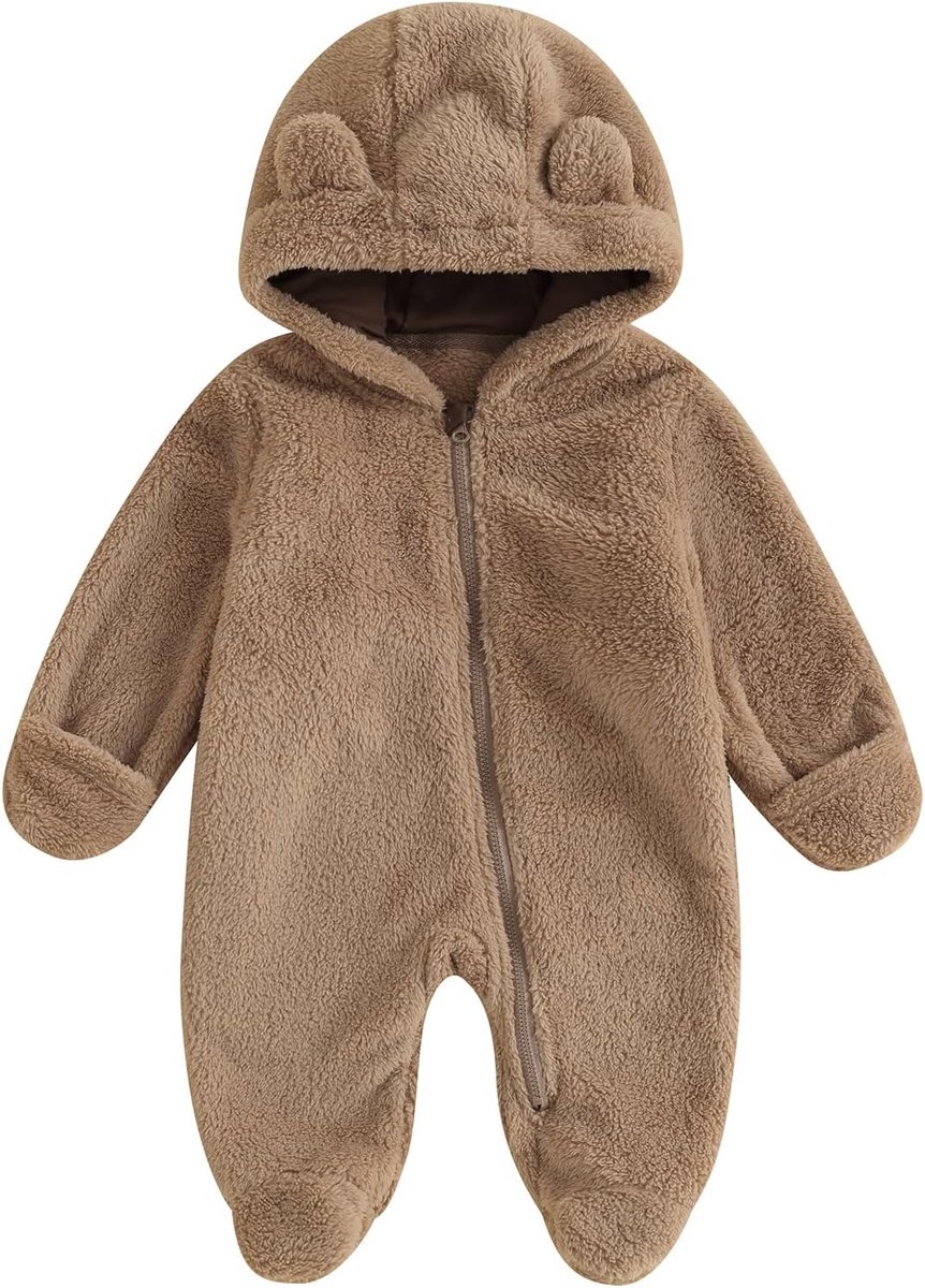 Warme Fleece Jumpsuit met Capuchon en Oortjes voor Baby Jongens en Meisjes
