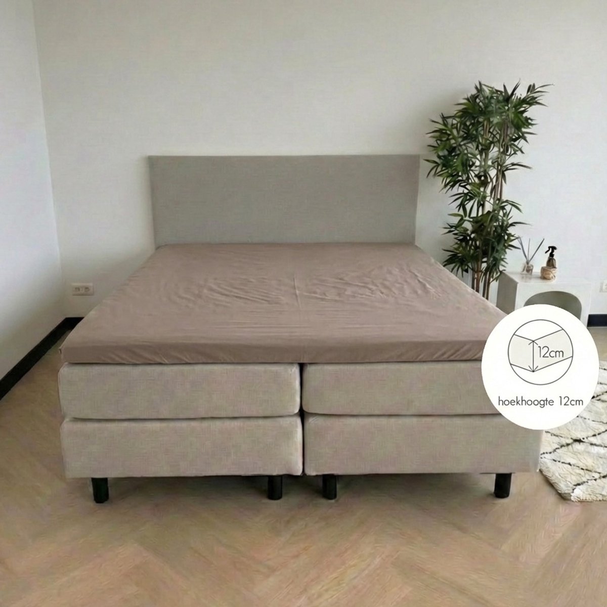 Kayori Simba Topper Hoeslaken Bamboe - 180x200-220cm - Matrasdikte 12 cm - Ademend & Hypoallergeen - Taupe