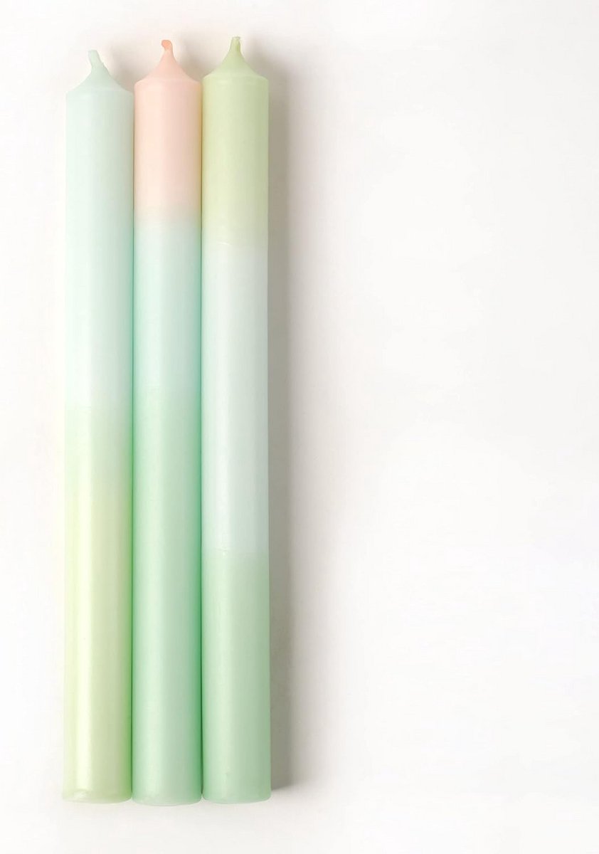 Set van 3 dip dye kaarsen lang in groen