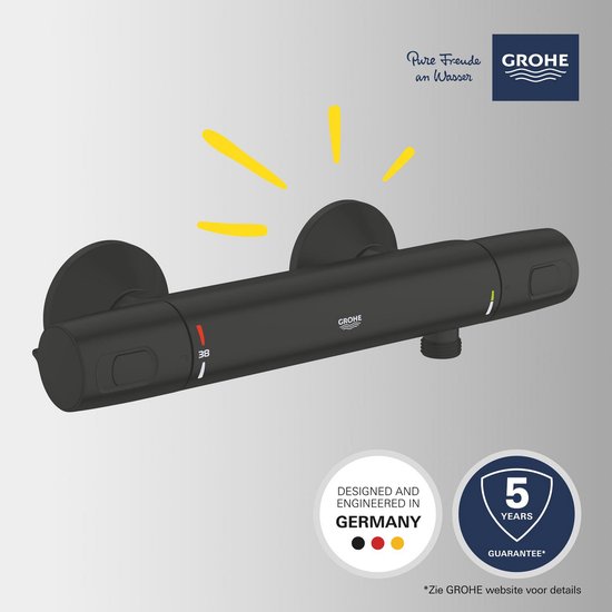 Mitigeur thermostatique de douche, noir mat