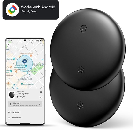 Sytifro GPS Tracker–Android / Google Find My Device - Android Tracker - Bluetooth Tracker - 2 Pack–Met geluid–Bluetooth Tracker–Sleutels, Fiets, Auto, Kat, Hond & Kind–Key Finder- Zwart