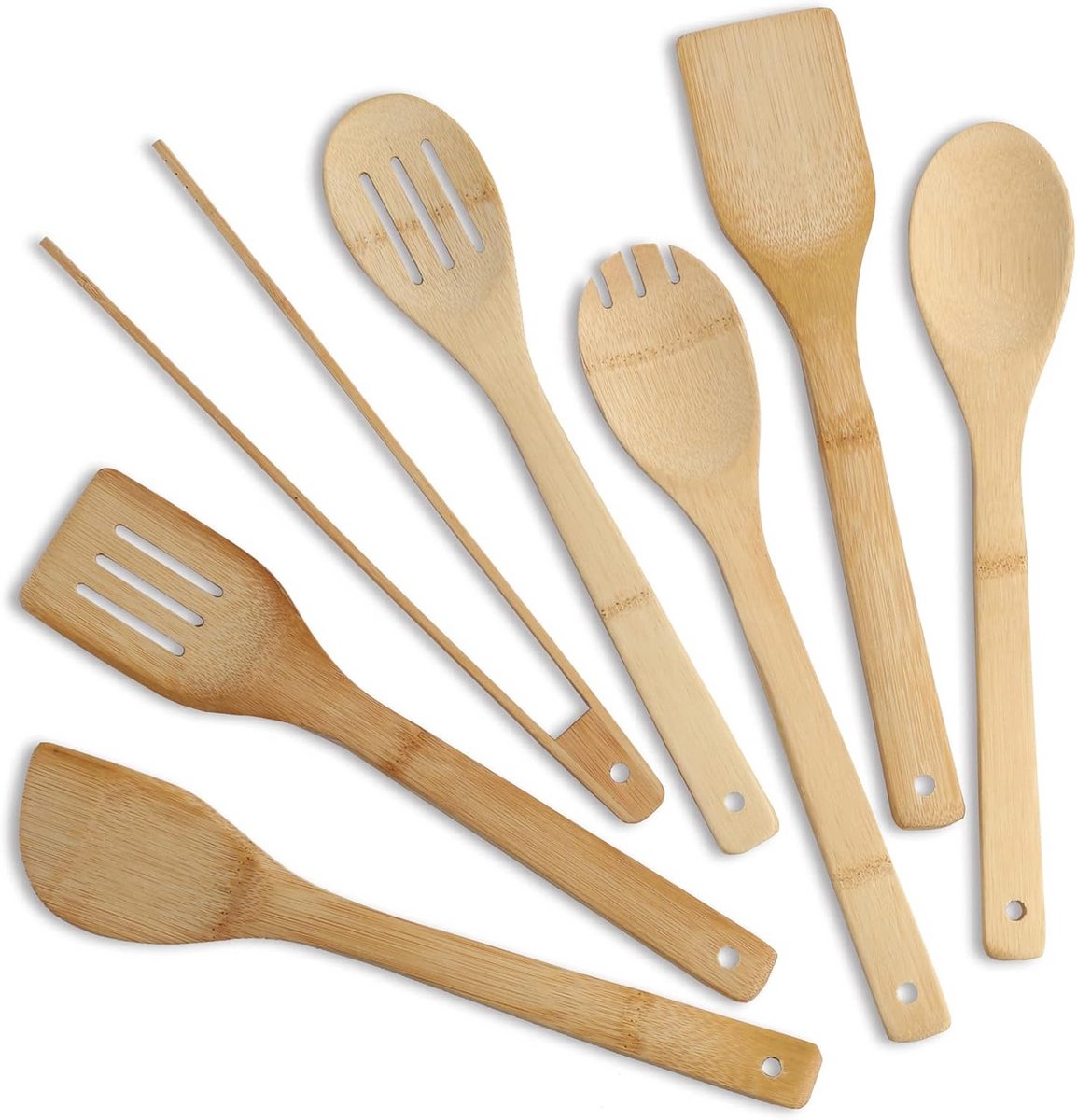 Set van 7 Houten Keukengerei van Bamboe voor Koken en Bakken