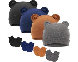 Zachte Katoenen Muts en Anti-Krab Handschoentjes voor Pasgeboren Baby 0-6 Maanden