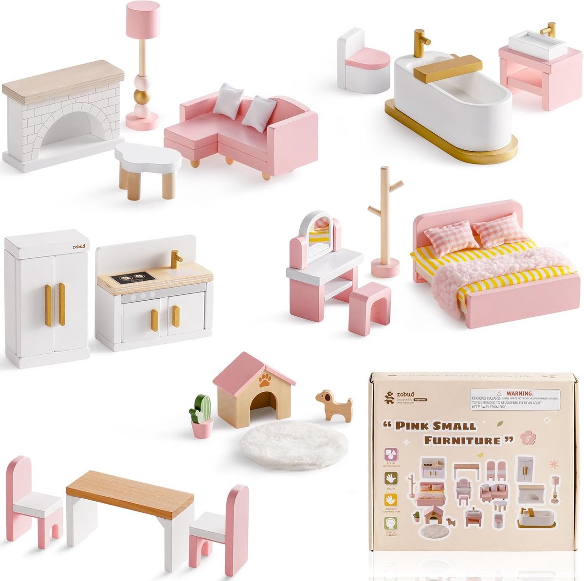 Houten Poppenhuis Meubelset Miniaturen Speelgoed voor Kinderen vanaf 3 Jaar