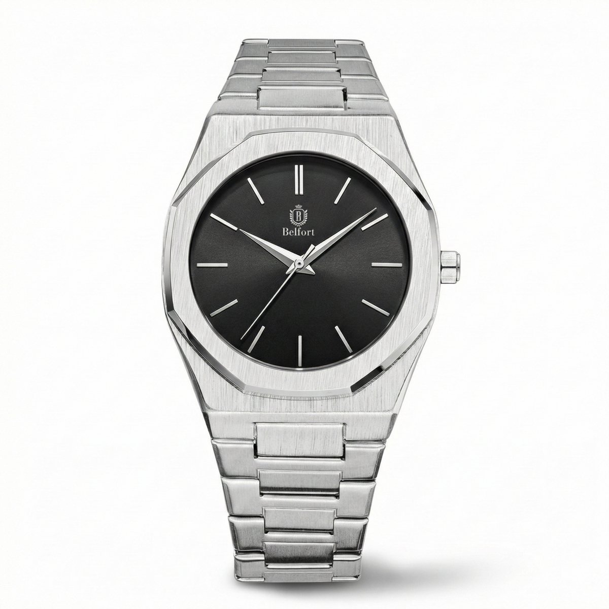 Bèlfort Horloge Analoog Bellamy - Heren - Roestvrij Staal Zilver - Zilverkleurig - Premium Metalen RVS Horloge Band - 41.5mm - Water Resistance Watch