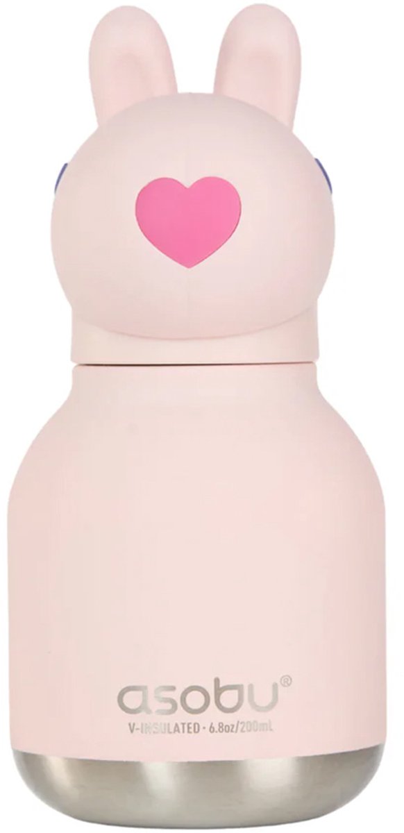 Asobu Mini Bestie Bunny Drinkfles Thermofles 200 ml - Asobu MINI Besties – Schattige mini thermosfles 200 ml – Dieren drinkfles – BPA-vrij – To go – Cadeautip