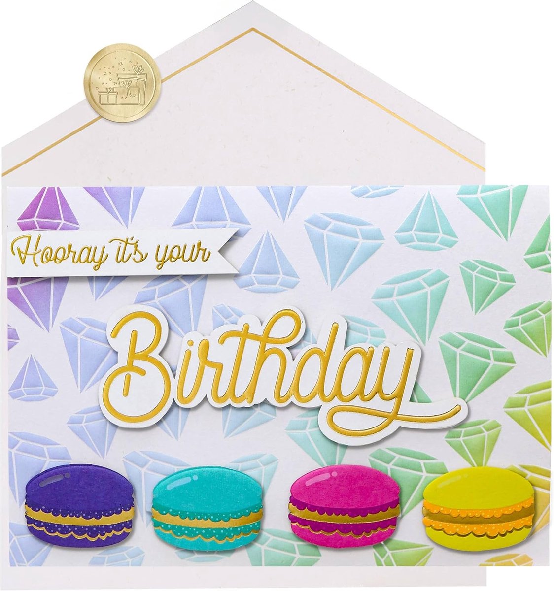 3D Verjaardagskaart met Diamantdessin, Inclusief Envelop en Zegelsticker