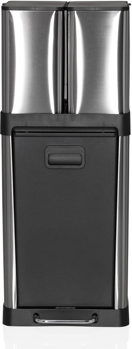 Afvalscheidingssysteem 3-vaks 32L – RVS Vuilnisemmer Pedaal Kitchen Bin, 2 x 6L + 1 x 20L, Soft-Close, Rechthoekig, Zilver 78,5x31,5x31,5 cm – Abkantoor