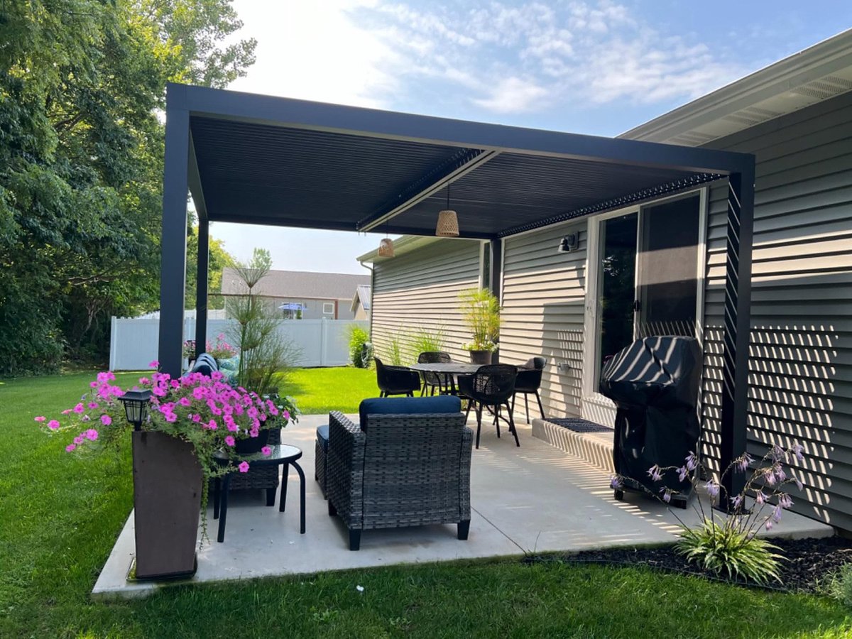 Purple Leaf Pergola avec toit à lames orientables 4,25 x 3 m - gris