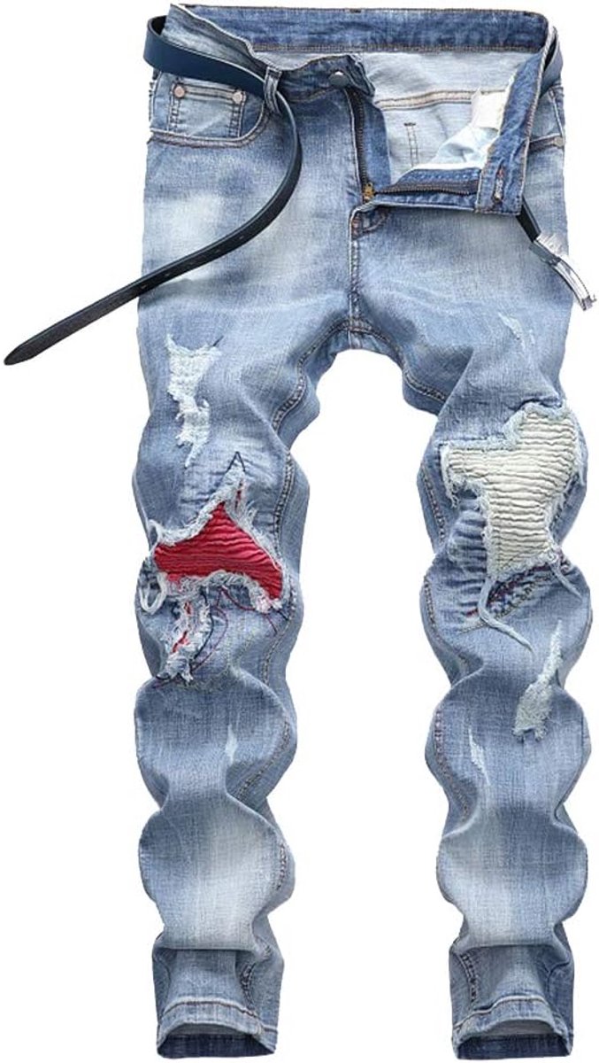 Heren Jeans - Skinny Denim Broek - Streetwear Stijl - Stretch Pasvorm - Verschillende Maten - Lichtblauw