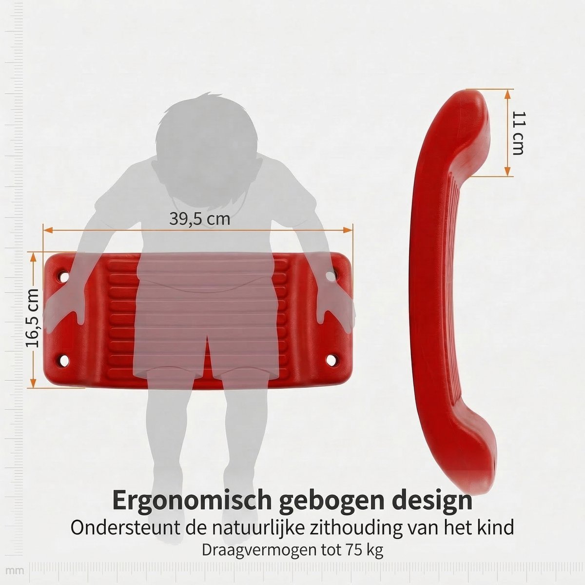 JAXY - Schommelzitje Kunststof - Kinderschommel Buiten - Schommel Tuin - Buitenspeelgoed Jongens en Meisjes - Rood — afbeelding 7