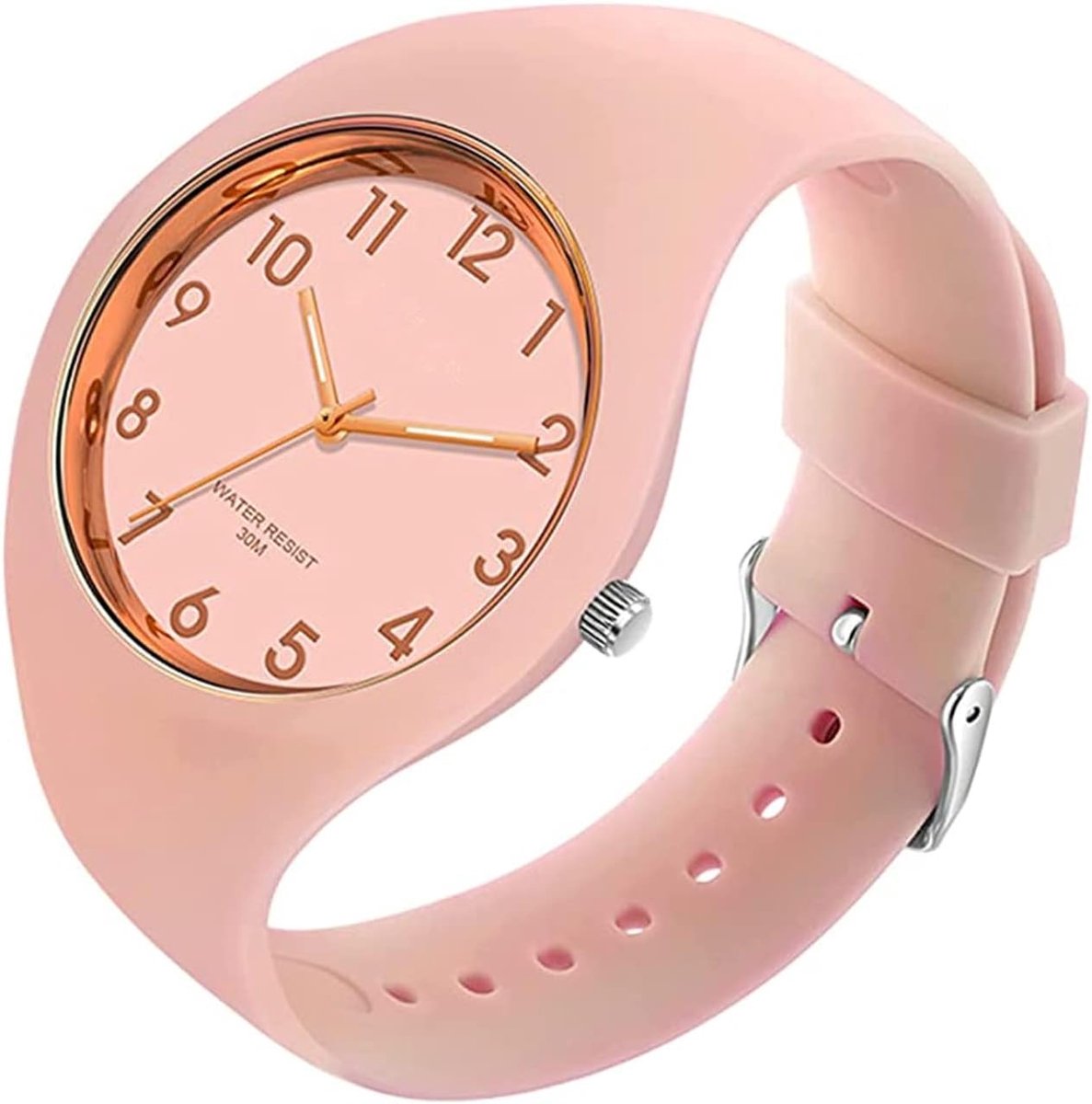 Elegante Dameshorloge met Grote Wijzerplaat - Analoge Quartz Polshorloge met Siliconen Band en Waterdichtheid