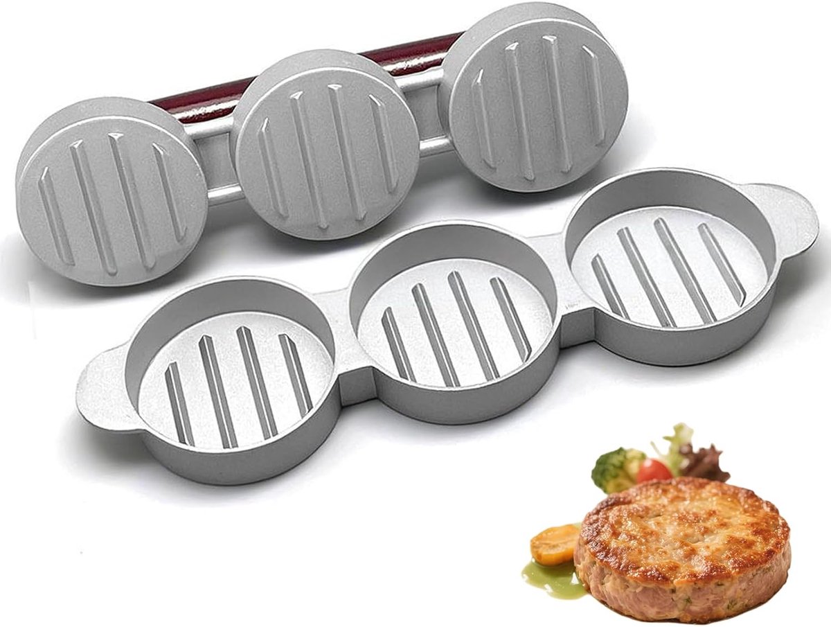 Mini Burgerpers Set voor 3 Burgers Tegelijk - Hamburger Vormpjes met Handvat