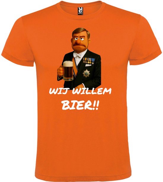 Koningsdag T-shirt Oranje - Maat 5XL - Wij Willem bier - Feestelijke Oranje cartoon Stijl