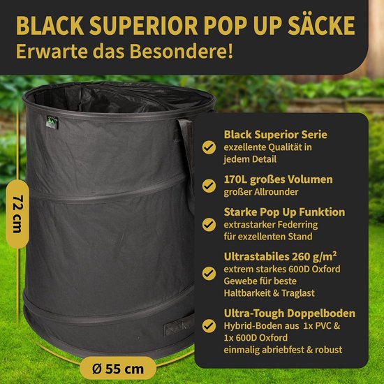 Grote Pop-up Tuinzak 170L - Zelfstaand, Extra Sterk met Dubbele Bodem voor Tuinafval en Bladeren van Merkloos	 — afbeelding 2