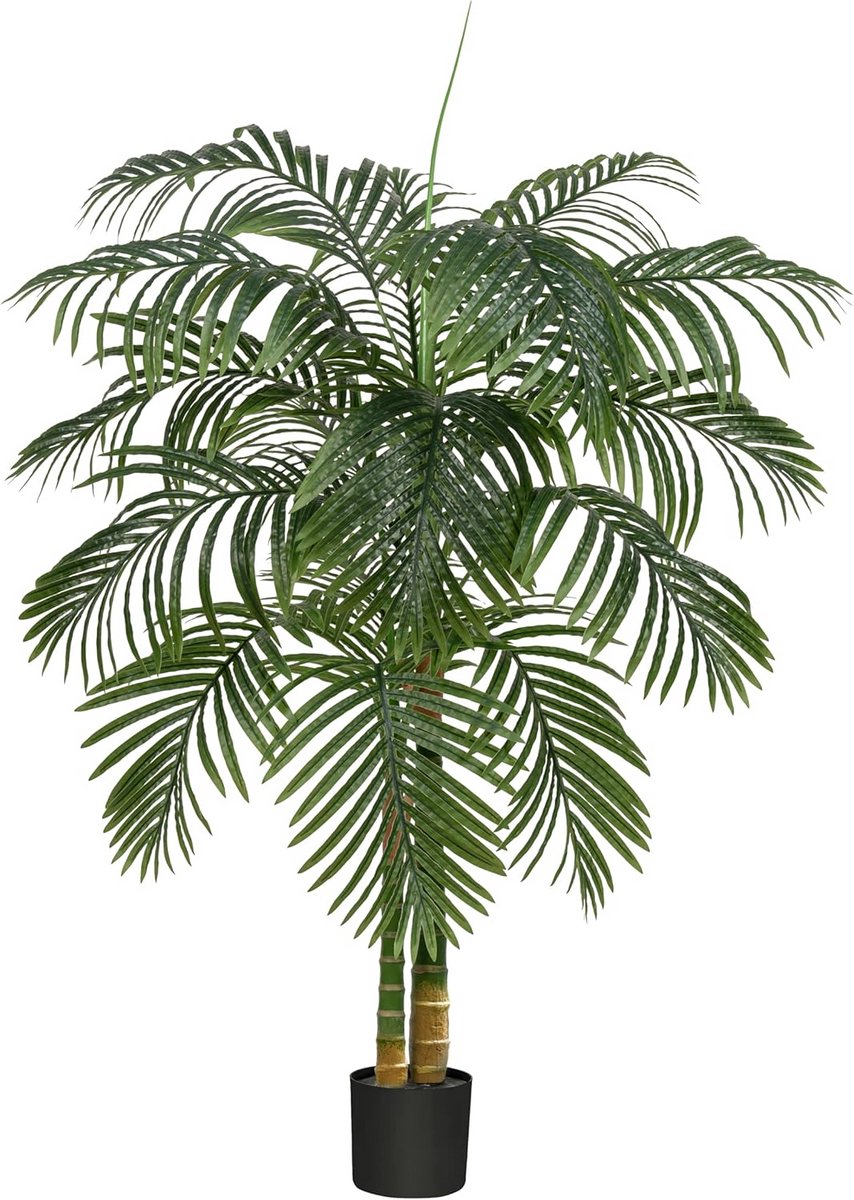 Grote Kunstmatige Rietpalmboom 150 cm - Realistische Nep Palmplant met Drie Stammen en Zwa
