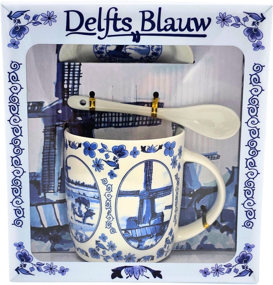 Giftset Delfts blauw met mok, lepel en schotel