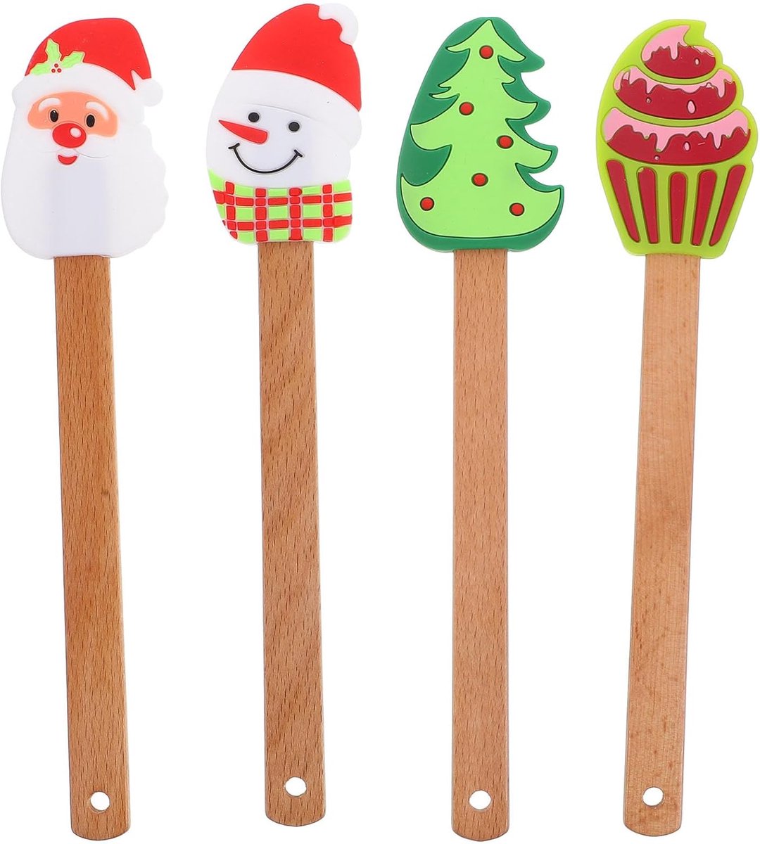 4 Stuks Siliconen Spatel Set Thema Kerstmis Hittebestendig Anti-aanbak