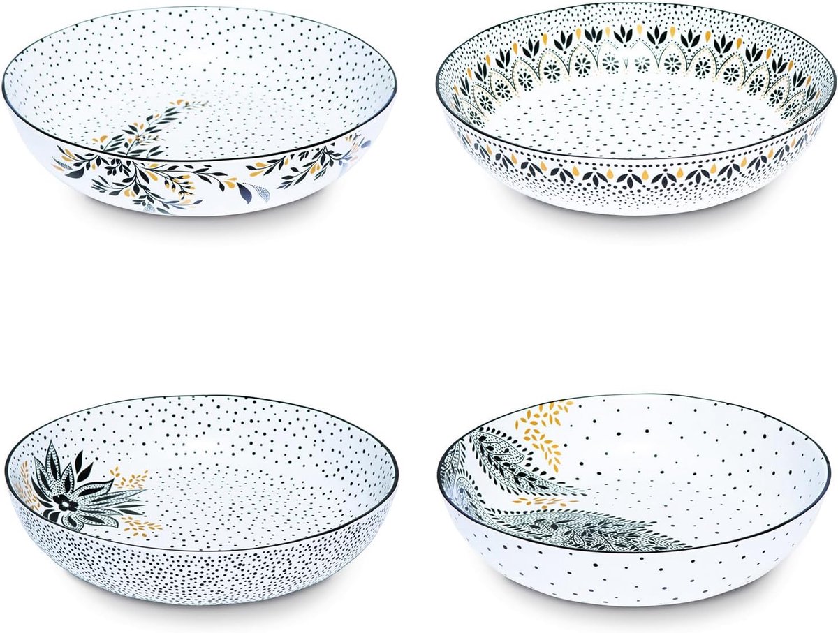 Lage Pastakom - Servies Kom - Midden-Oosters Dineren - Gouden Detaillering - 218 cm - Noir