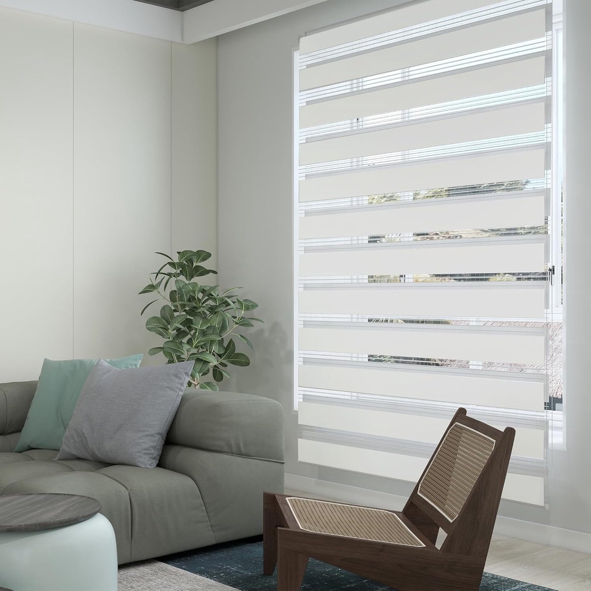 Klemmfix Duo Rolgordijn Dubbel Rolgordijn 80x220cm Zonder Boren Lichtdoorlatend En Verduisterend Zebrarol Voor Raam En Balkon Wit NAIZY – foto 5