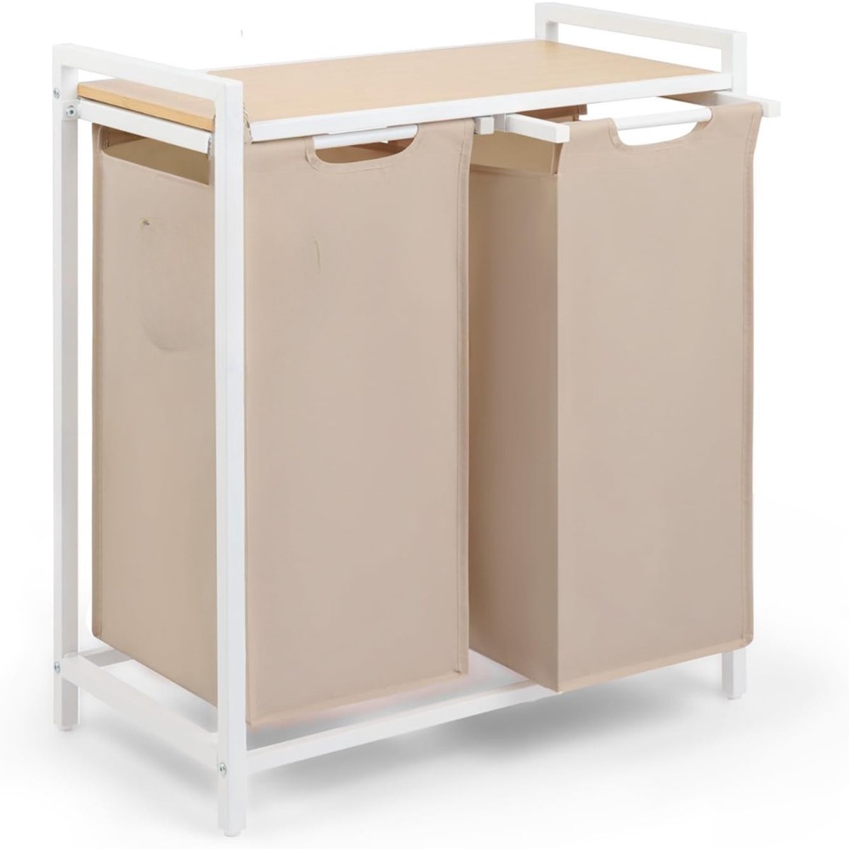 Zyrex® Wasmand 4 Vakken - Wasmand - Wassorteerder - Beige- 36cm x 65cm x 73cm