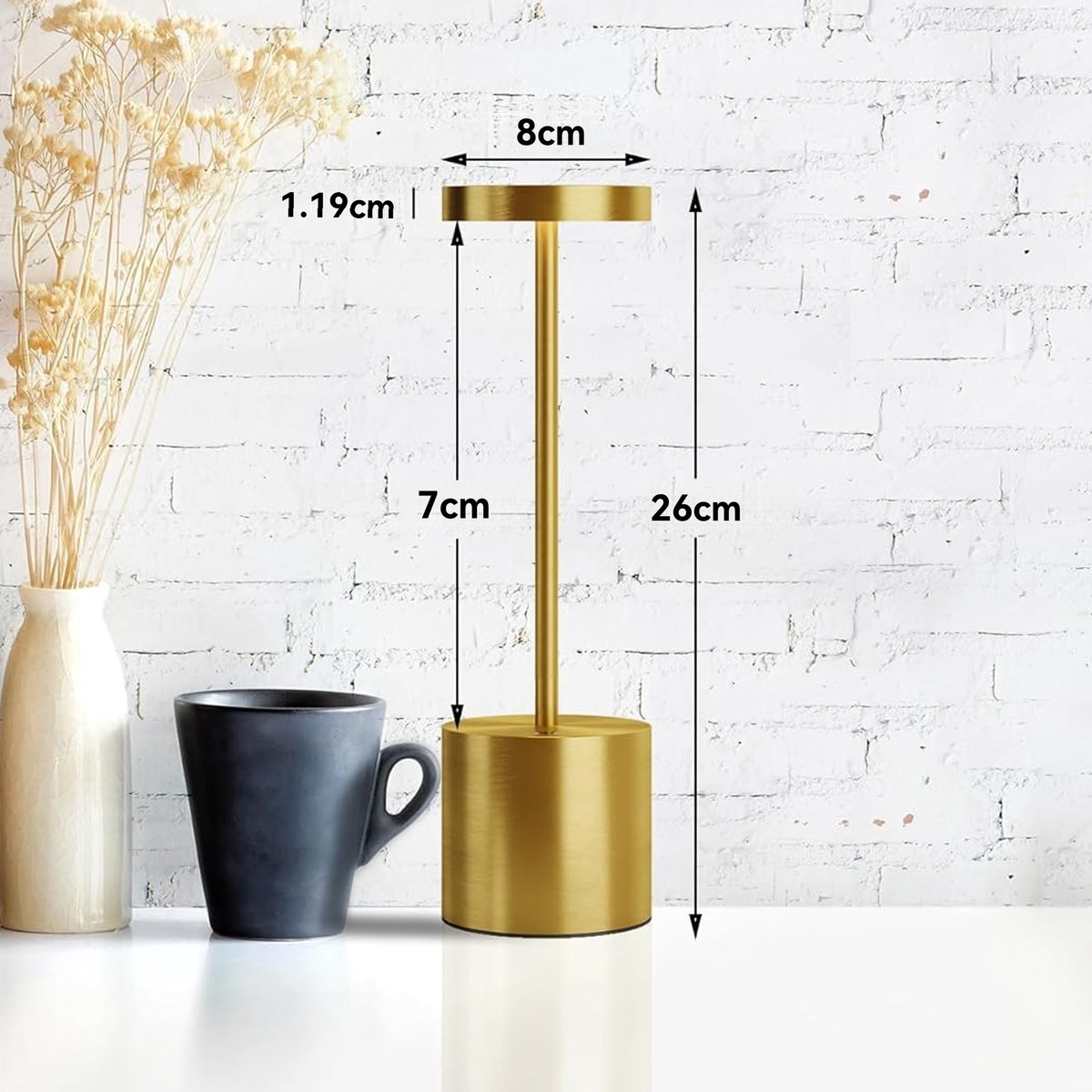 CHIWIN Oplaadbare LED Tafellamp - Draadloos - Dimbaar Touch - 3 Kleurtestanden - USB C - Accu Bediening - Voor Binnen, Buiten, Slaapkamer, Woonkamer, Kantoor - Koper 15x30cm thumbnail 8