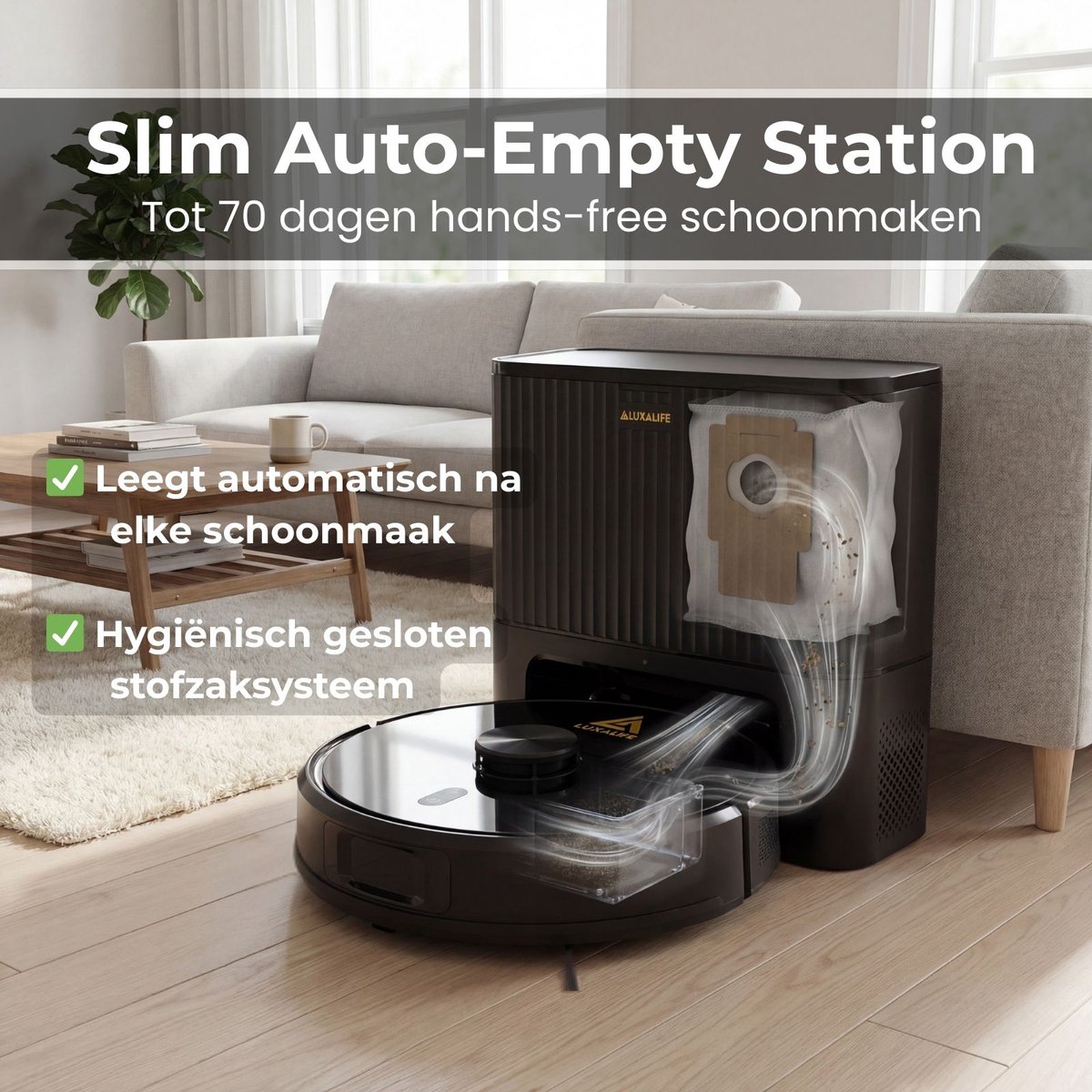 LuxaLife Louis V1 Robotstofzuiger met Dweilfunctie en Leegstation – 10.000 Pa Zuigkracht – LiDAR Navigatie – Y-Shape Dweilen – Nederlandse App – Geschikt voor Tapijt — afbeelding 7