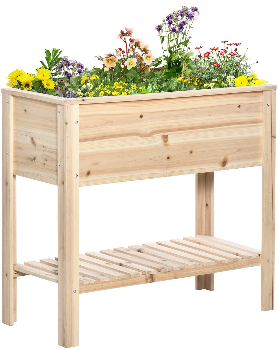 Verhoogde plantenbak van Outsunny - Vurenhout - 90x40x81cm - Natuurlijk hout