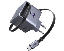 UGREEN Oplader met Uittrekbare kabel - 65W - USB-A en USB-C - Uitschuifbaar